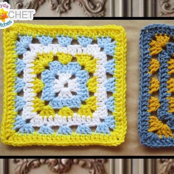 Framed Granny 8" Granny Square Crochet PATTERN PDF - May - Striped & Solid - Granny's Magical Cupboard Calendar Blanket - Jayda InStitches