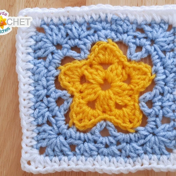 Crochet Star At The Centre Granny Square - Crochet PATTERN PDF- 6 inch Square, Baby Blanket Pattern - Jayda InStitches