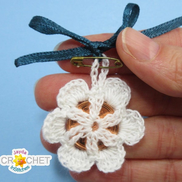 Bride's Lucky Penny Charm - Crochet Thread PATTERN PDF - Wedding, Tradition, Flower, Crochet Lace - Jayda InStitches