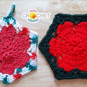 Poinsettia Dishcloth Crochet Pattern - Hexagon Motif for Blankets, Sweaters, Scarves & Bags - Jayda InStitches