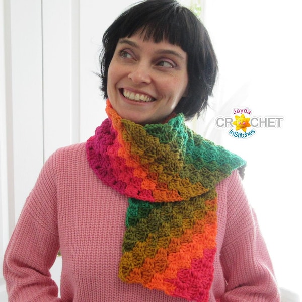 Corner To Corner Scarf (C2C) Crochet PATTERN PDF - One Skein Project - Jayda InStitches