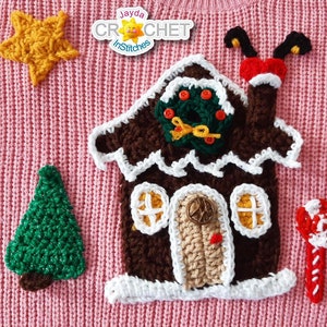 Gingerbread House Scene - Crochet PATTERN PDF - 7+ Applique Patterns for DIY Ugly / Cute Christmas Sweater - Jayda InStitches