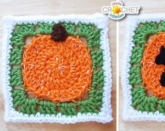 Little Pumpkin or Jack O Lantern 6" Granny Square Crochet PATTERN PDF - "Little Grannies" Collection - Jayda InStitches