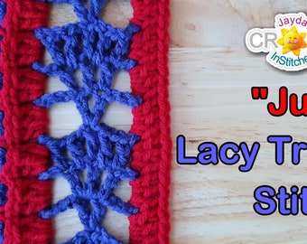 Mighty Mile-A-Minute "Lacy Triangles" Stitch Reference Guide - Crochet PATTERN PDF - 2021 Calendar Blanket July - Jayda InStitches
