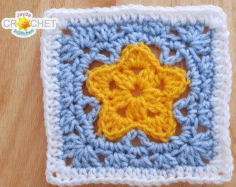 Crochet Star At The Centre Granny Square - Crochet PATTERN PDF- 6 inch Square, Baby Blanket Pattern - Jayda InStitches