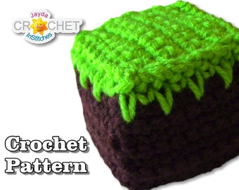 Grass Dirt Block Crochet Pattern - Video Game Stuffed Toy Plush - Jayda InStitches