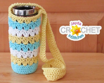 Primrose Water Bottle Holder with Strap - Crochet PATTERN PDF - Eco-Friendly Thermos/Yeti Sling - Jayda InStitches