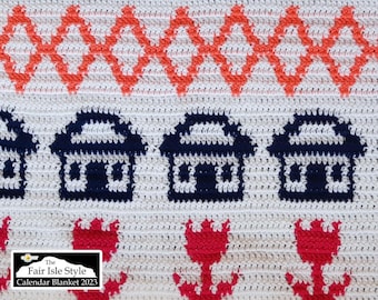 Diamond Graph Crochet PATTERN PDF - June Fair Isle Style Calendar Blanket - Jayda InStitches