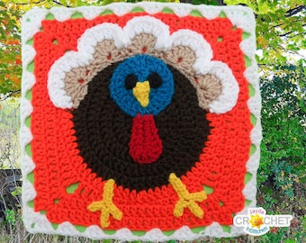 Crochet Turkey Square PDF PATTERN - Autumn Calendar Blanket Motif - 11.5 inch Square - Thanksgiving, Harvest - Jayda InStitches