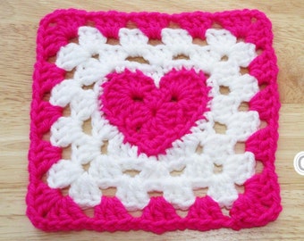 Heart At The Centre Granny Square - Crochet PATTERN PDF- 6 inch Square, Baby Blanket Pattern - Jayda InStitches