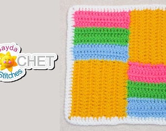 Blocks & Stripes Square Crochet PATTERN PDF - Patchwork Quilt-Style Calendar Blanket 12 inch Square - Jayda InStitches