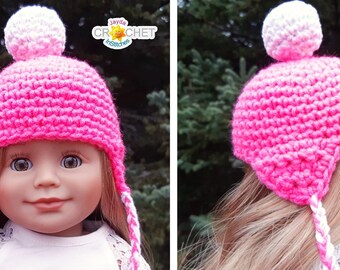 Winter Hat with Earflaps Crochet PATTERN PDF - for 18" Doll - Jayda InStitches