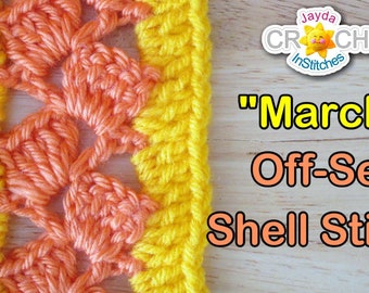 Mighty Mile-A-Minute "Off-Set Shell" Stitch Reference Guide - Crochet PATTERN PDF - 2021 Calendar Blanket March - Jayda InStitches