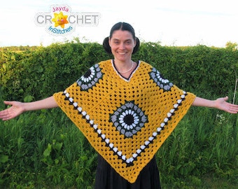 Crochet Granny Square Poncho PATTERN PDF - Vintage Boho Clothing - Jayda InStitches