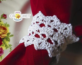 Festive Lace Napkin Ring Crochet PATTERN PDF - Thanksgiving, Christmas, Hanukkah, New Year's, Holiday - Jayda InStitches