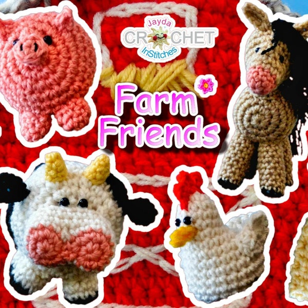 8 Crochet Patterns e-Book - Farm Friends Play Set - Barn Carrying Case, Horse, Cow, Pig, Chicken & Play Mat - Jayda InStitches
