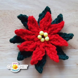 Poinsettia Applique - Crochet PATTERN PDF - Magnet or Wearable Pin - Jayda InStitches