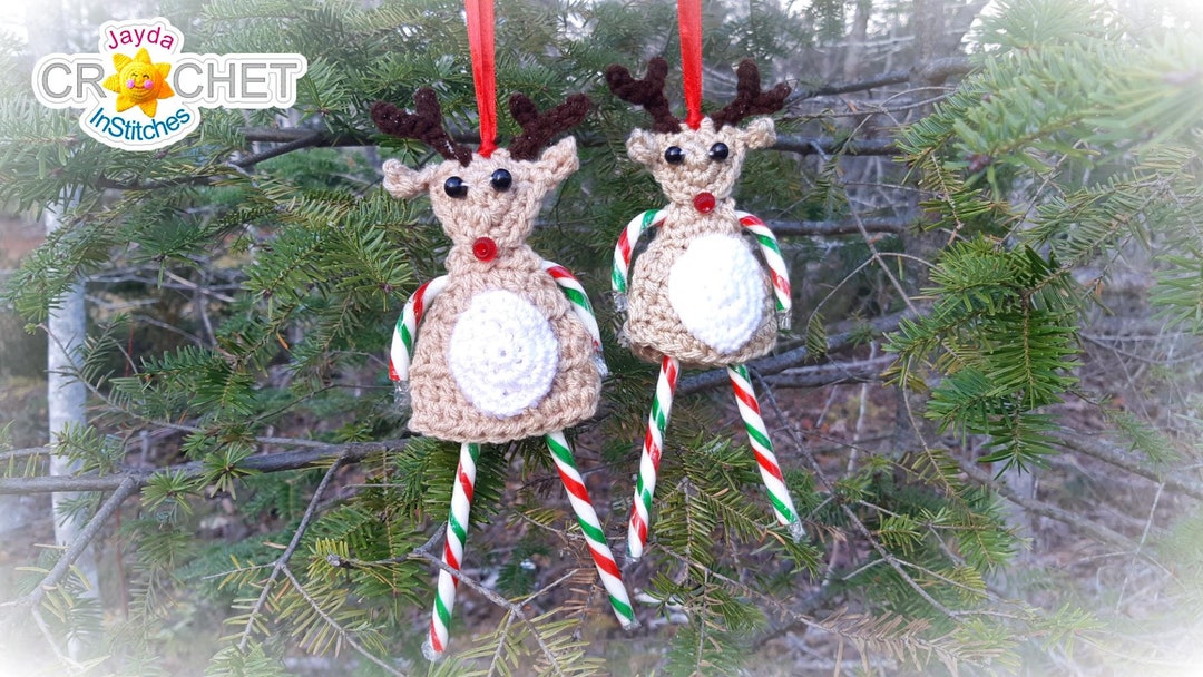Reindeer Candy Cane Holder Crochet PATTERN PDF Tree Ornament, Nostalgic