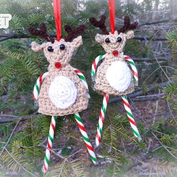 Reindeer Candy Cane Holder Crochet PATTERN PDF - Tree Ornament, Nostalgic Christmas - Jayda InStitches