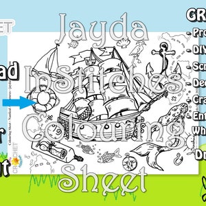 Hoja para colorear Tema "Aventuras Náuticas" - PDF DESCARGA Digital 1 Página - Adultos o Niños para Scrapbooking o Diario - Jayda InStitches