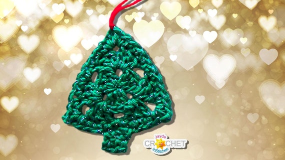 Easy Granny "Square" Style Tree Ornament - Crochet PATTERN PDF - Garland, Present Topper, Applique, Vintage Christmas - Jayda InStitches