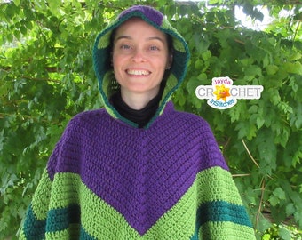 Crochet Hooded Poncho PATTERN PDF - Vintage Boho Clothing, Autumn, Halloween, Adults & Kids - Jayda InStitches