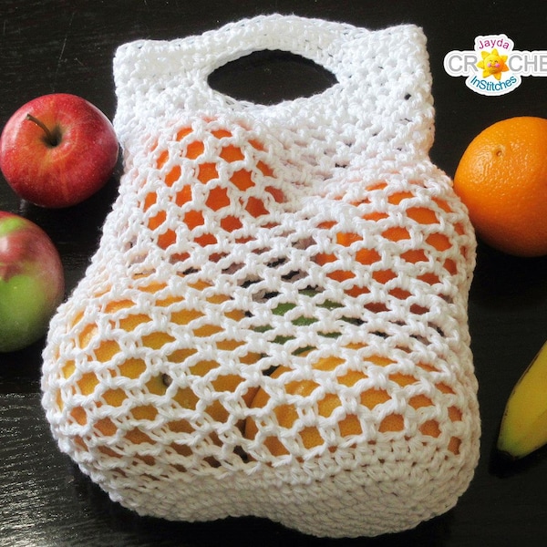 Fruit & Vegetable Mesh Shopping Bag - Crochet PATTERN PDF - Eco-Friendly, Reusable Produce Market Sack - Jayda InStitches