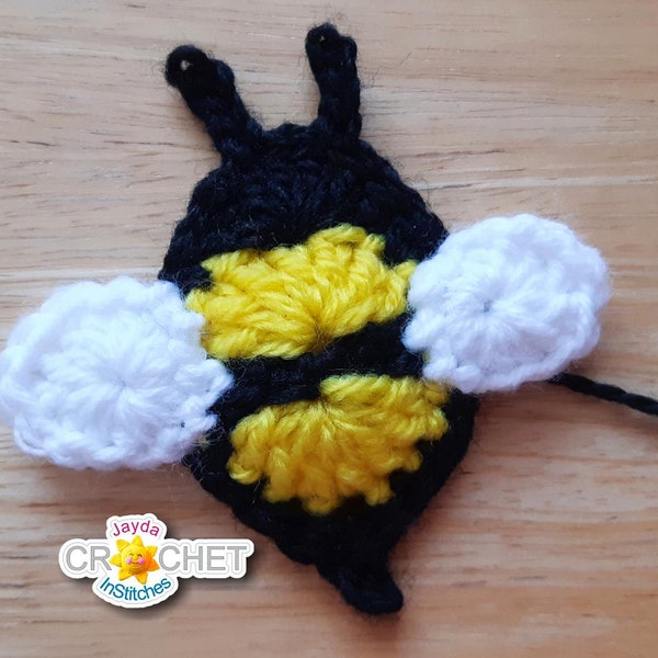 Bee Applique - Crochet PATTERN PDF - Cute Bumblebee for crochet or knit Projects - Jayda InStitches