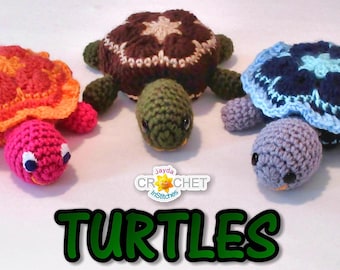 African Flower Motif & Turtle Stuffed Toy Plush - 2 Crochet PDF PATTERNS Bundle - Jayda InStitches