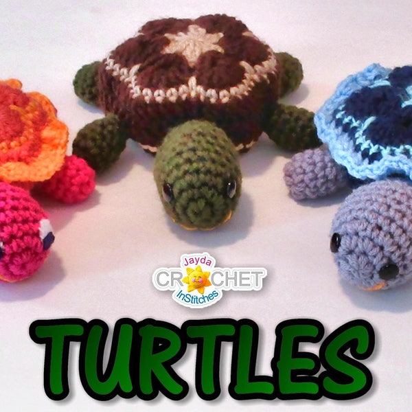 African Flower Motif & Turtle Stuffed Toy Plush - 2 Crochet PDF PATTERNS Bundle - Jayda InStitches