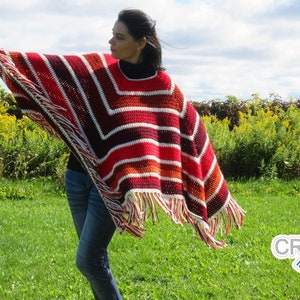 Crochet Striped Poncho with Fringe PATTERN PDF - Vintage Boho Clothing, Autumn, Halloween, Adults & Kids - Jayda InStitches