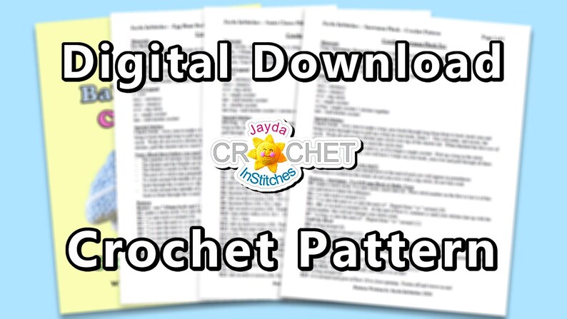 May include: Digital download crochet pattern for a baby blanket. The pattern is written in English and includes instructions for crocheting a blanket with a blue and white color scheme. The pattern is available for instant download.