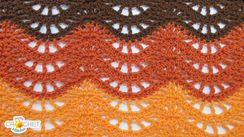 Autumn Moon Wrap Crochet PDF PATTERN Blanket Scarf, Feather & Fan Stitch Jayda InStitches image 6