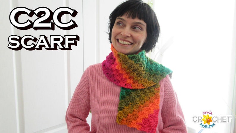 Corner To Corner Scarf C2C Crochet PATTERN PDF One Skein Project Jayda InStitches image 4