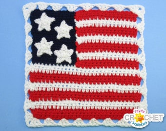 Stars and Stripes Crochet Square Motif - PDF Pattern - 11.5 inch Square - Happy Independence Day! (4th of July) - Jayda InStitches