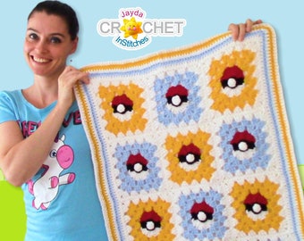 Capture Game Ball Baby Blanket Crochet PATTERN PDF - Video Game Theme Granny Square Pattern - Jayda InStitches