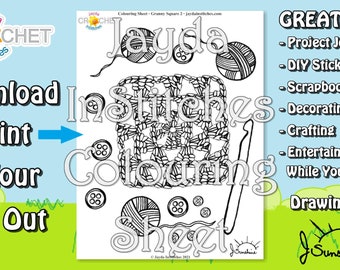 Hoja para colorear Tema Grandma Square - PDF DESCARGA Digital 1 Página - para Scrapbooking o Diario - Jayda InStitches