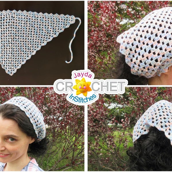 Splendid Shell Stitch Kerchief Crochet PATTERN PDF - Cottagecore Hair Accessory Adult & Child Sizes - Jayda InStitches