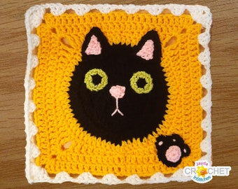 Cat Square Crochet PATTERN PDF - Calendar Blanket - 11.5 inch Fancy Granny - Kitten, Lucky Cat, Black Cat - Jayda InStitches