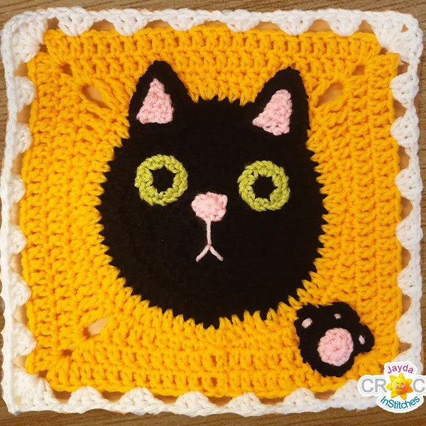 Cat Crochet PATTERN PDF - Calendar Blanket Motif - 11.5 inch Square - Kitten, Lucky Cat, Black Cat - Jayda InStitches