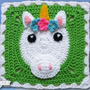 Crochet Unicorn Square PATTERN PDF - 11.5" Fancy Granny - January Calendar Blanket - Fairy Tale, Magical Creature - Jayda InStitches