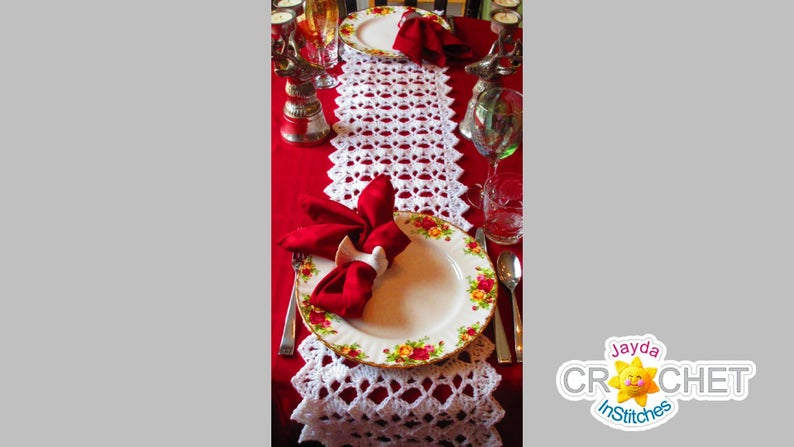 Festive Table Runner Crochet PATTERN PDF Thanksgiving, Christmas, Hanukkah, New Years, Holiday Jayda InStitches image 3