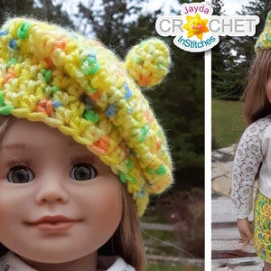 Beret & Drawstring Skirt Crochet PATTERN PDF - for 18&quot; Doll - 2 Pattern Bundle - Jayda InStitches