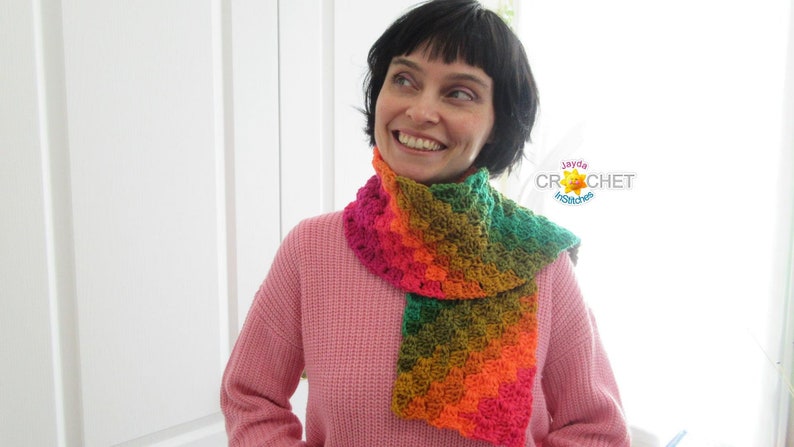 Corner To Corner Scarf C2C Crochet PATTERN PDF One Skein Project Jayda InStitches image 1