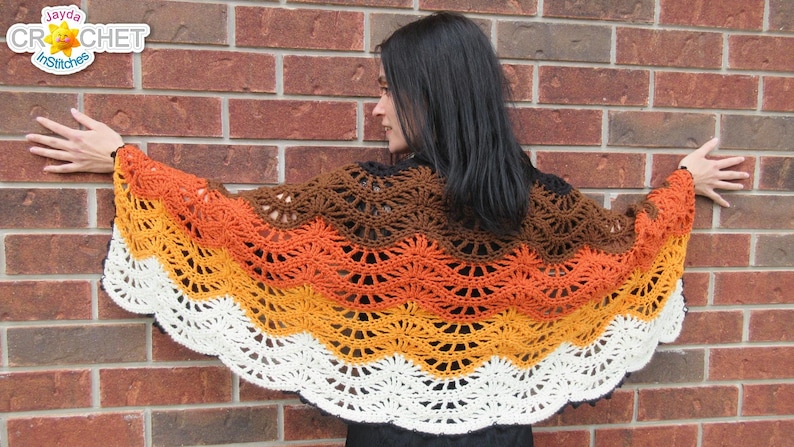 Autumn Moon Wrap Crochet PDF PATTERN Blanket Scarf, Feather & Fan Stitch Jayda InStitches image 4