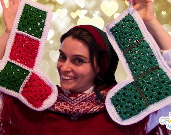 Vintage Christmas Stocking Granny Square Crochet PATTERN PDF - Classic Holiday - Jayda InStitches