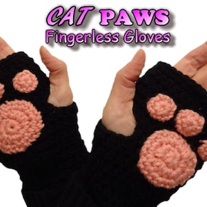 Crochet Cat Paws Fingerless Gloves PATTERN PDF Kawaii Kitty Wristlets, Gauntlets or Arm Warmers, Cosplay or Costume Jayda InStitches image 2