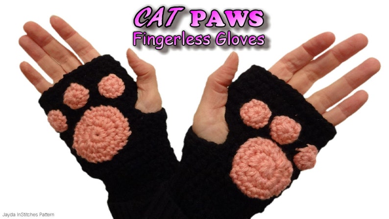 Crochet Cat Paws Fingerless Gloves PATTERN PDF Kawaii Kitty Wristlets, Gauntlets or Arm Warmers, Cosplay or Costume Jayda InStitches image 2