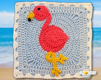 Pink Flamingo Square Motif - Crochet PATTERN PDF- 11.5 inch Square - Jayda InStitches