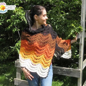 Autumn Moon Wrap Crochet PDF PATTERN Blanket Scarf, Feather & Fan Stitch Jayda InStitches image 5